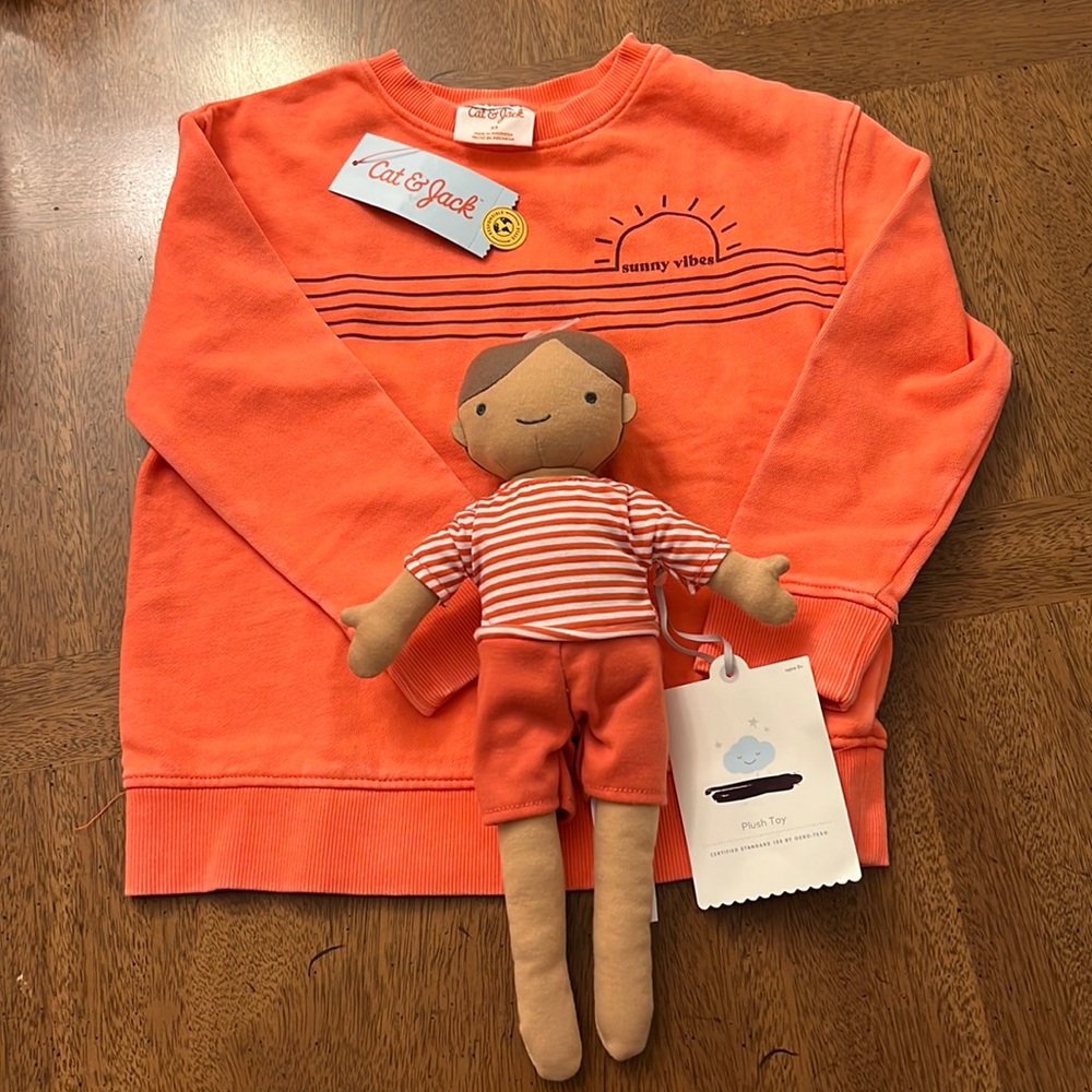 SUNNY VIBES Orange Sweatshirt by Cat & Jack * size XS * with Soft Matching Doll